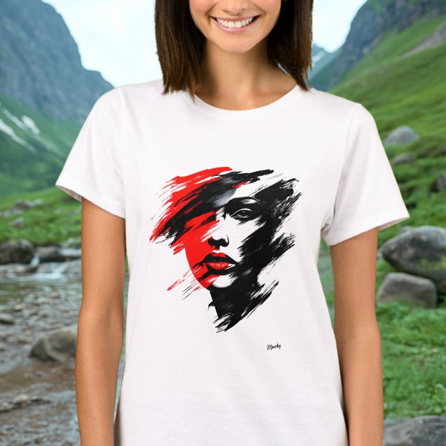 T-shirt Portrait Abstrait - Pinceau noir et rouge dramatiq (Créateur téléchargé)