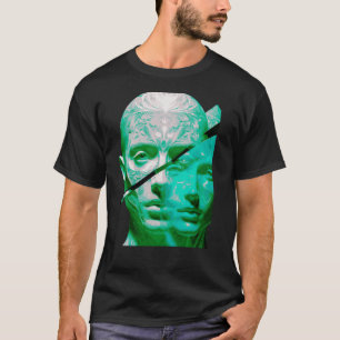 T-shirt Portrait d'art texturé à double perception - Abstr