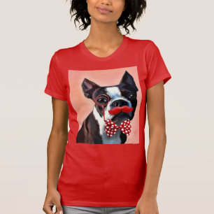 T-shirt Portrait de Boston Terrier avec la cravate d'arc
