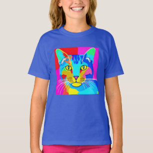 T-shirt Portrait de chat Pop Art multicolore