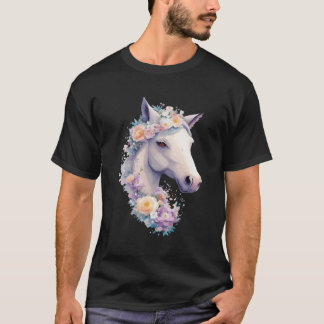 T-shirt Portrait De Cheval Blanc Avec Fleurs Vache Horseba