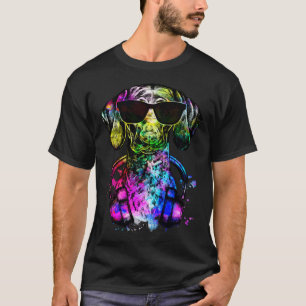 T-shirt Portrait de chien de Pop GSP Retro avec casque