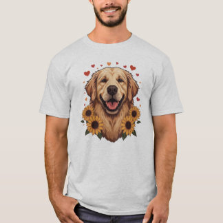 T-shirt Portrait de Chien Golden Retriever Cœur Floral Chi
