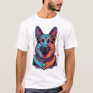 T-shirt Portrait de chien néon Gravure vintage Graphique_1