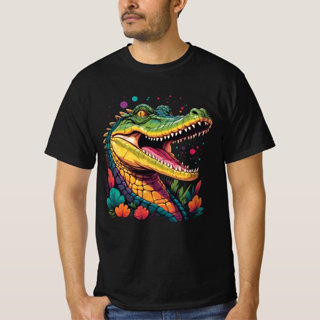 T-shirt Portrait de crocodile coloré (Devant)
