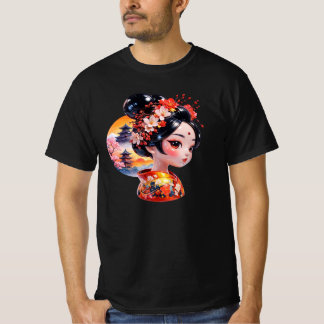 T-shirt Portrait de geisha, élégant design floral artistiq