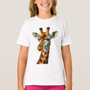 T-shirt Portrait de girafe coloré, peinture à l'huile d'ar
