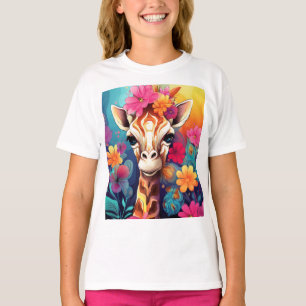 T-shirt Portrait de Giraffe Florale-9320