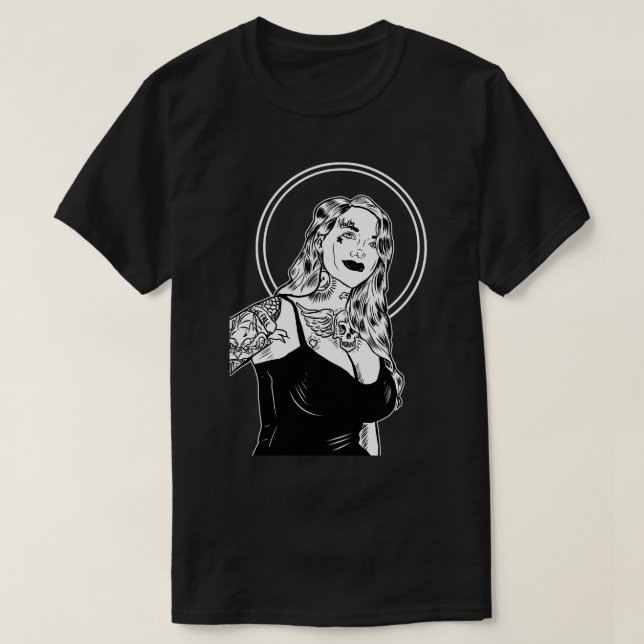 T-shirt Portrait de la fille de la poche tatouée (Design devant)
