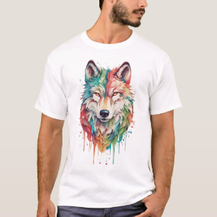 T-shirt Portrait de loup peint avec un graffiti coloré
