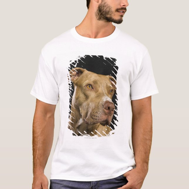 T-shirt Portrait de pitbull rouge de nez avec le noir (Devant)