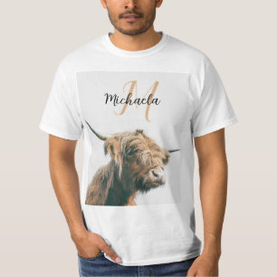 T-shirt Portrait de vache Highland nom personnalisé monogr
