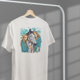 T-shirt Portrait Des Filles Et Du Cheval
