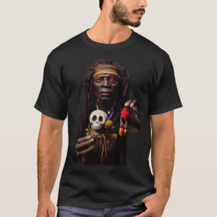 T-shirt Portrait D'Un Prêtre Vaudou Avec Sa Poupée En Bois