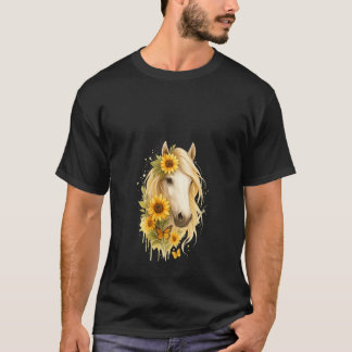 T-shirt Portrait équestre de femme au tournesol Cowgirl