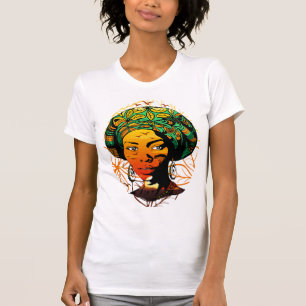 T-shirt Portrait féminin africain avec coucher de soleil