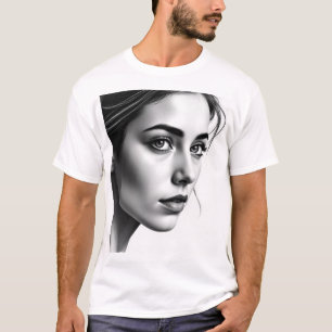 T-shirt Portrait féminin élégant - Charbon noir & blanc A