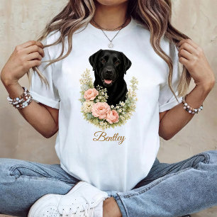 T-shirt Portrait floral de Labrador noir
