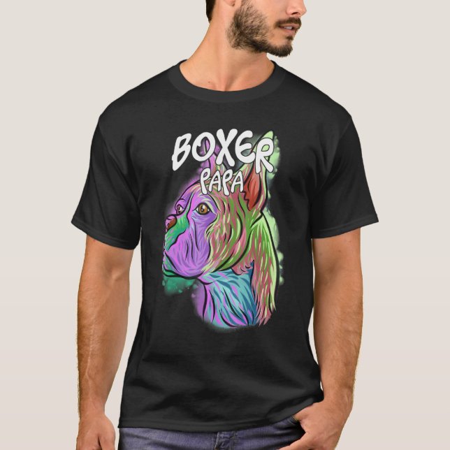T-shirt Portrait Pop coloré Boxer Chien Papa Fête des père (Devant)