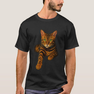 T-shirt Portrait Réaliste de Chat Bengal aux Yeux Verts Fé