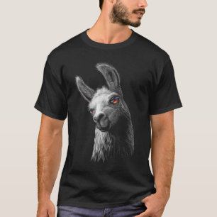 T-shirt Portrait Tête Cute Llama avec Arrière - plan noir