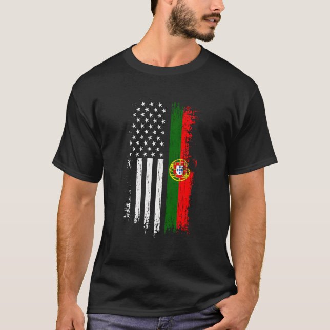T-shirt Portugais Américain Flag Pride Portugal Usa Srt (Devant)