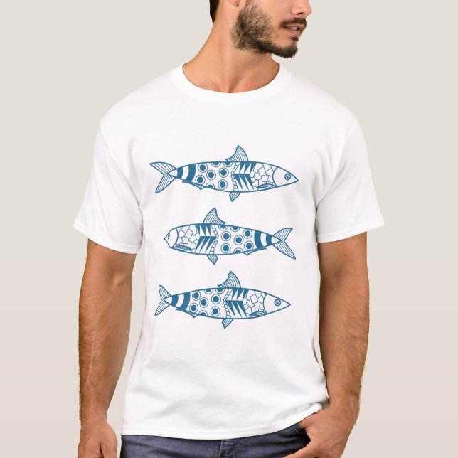 T-shirt Portugais Lisbonne Sardines Motif Azulejos (Devant)