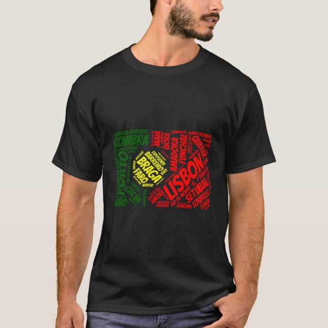 T-shirt Portugal Drapeau avec les noms de ville Lisbonne B (Devant)