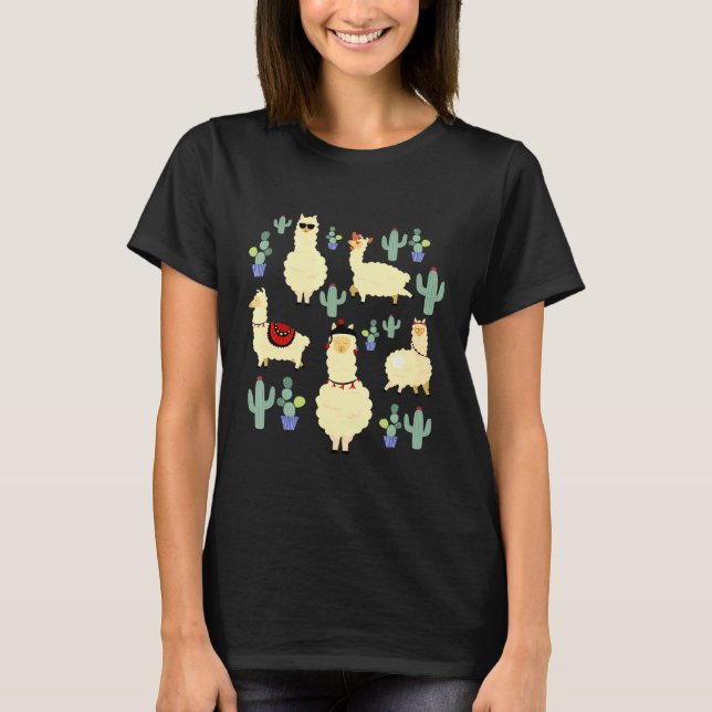 T-shirt Pose Cute Llama Squad Pour Photo Cactus Garden (Devant)