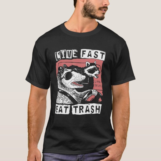 T-shirt Possum Raccoon Live Fast Eat Trash Street Cats Squ (Devant)