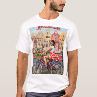 T-shirt Poster d'Amsterdam : Pin-Up Girl Cycling.