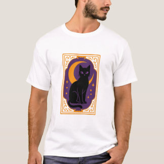 T-shirt Poster d'Halloween pour chat noir mystique | Lune 