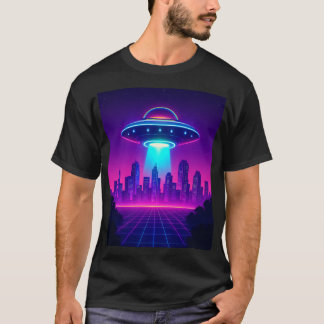 T-shirt Poster d'UFO Cityscape Retro - Alien de Neon Synth