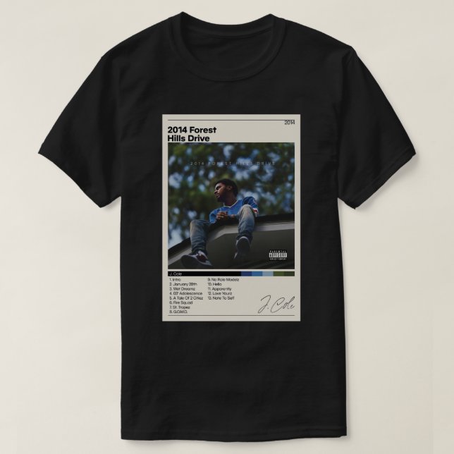 T-shirt Poster J Cole 2014 Poster de Forest Hills Drive J  (Design devant)