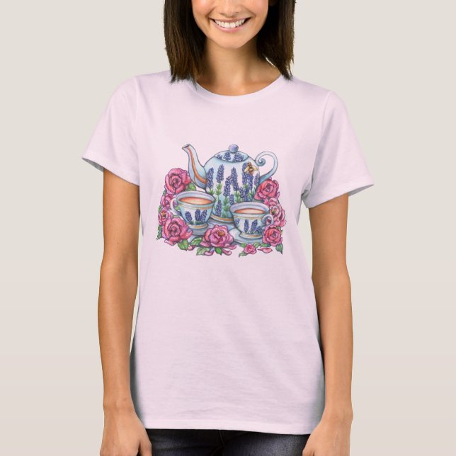 T-shirt Pot à thé et Rose (Devant)