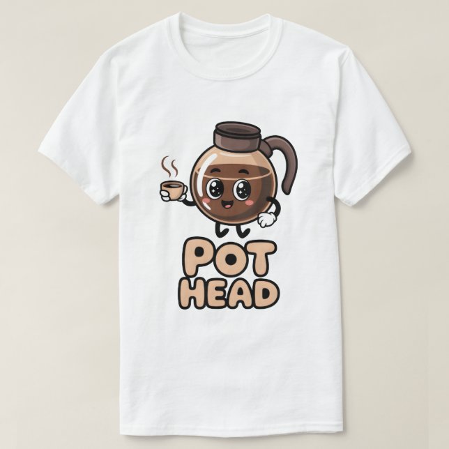 T-shirt Pot Head Cute Kawaii Cafe Funny Coffee Lover Gift (Design devant)
