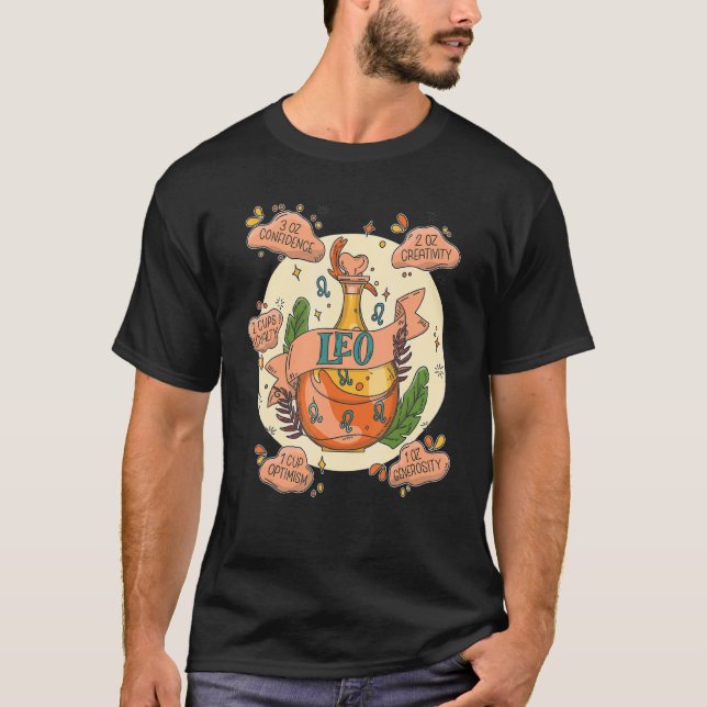 T-shirt Potion Leo avec ingrédients Astrologie Magique (Devant)