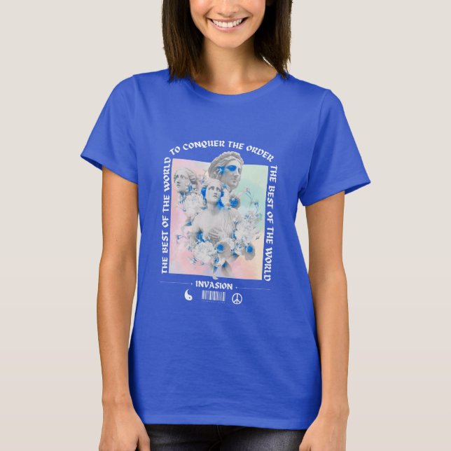 T-SHIRT POTRAIT BLEU ROSE FEMMES STATUE DESIGN POUR MOM (Devant)