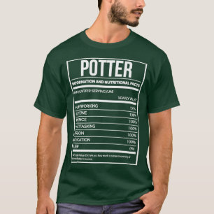 T-shirt Potter Funny Potterie Étiquette nutritionnel pour