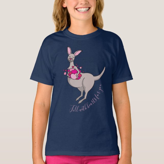 T-shirt Pouch de coeur rose gris kangourou graphique t-shi (Devant)