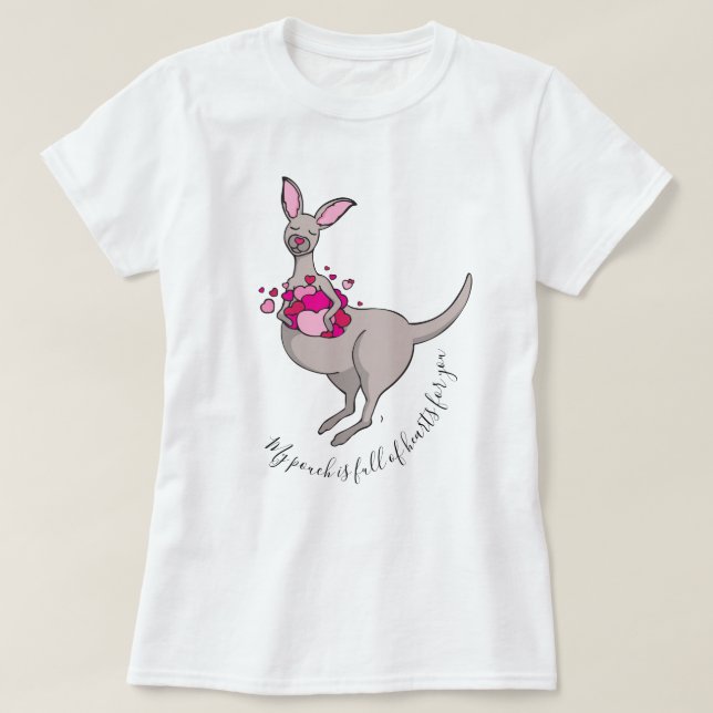 T-shirt Pouch de coeur rose gris kangourou graphique t-shi (Design devant)