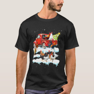 T-shirt Poule Conduisant Camion Rouge Noël Joyeux Noël Cos