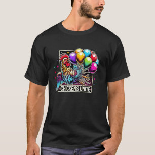 T-shirt Poule volante avec ballons - Drôles de poules unie