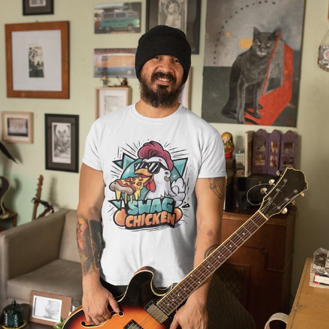 T-shirt Poulet Alimenté À La Pizza Aux Tons Cool (Créateur téléchargé)