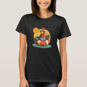 T-shirt Poulet amical avec anneau de piscine et bière