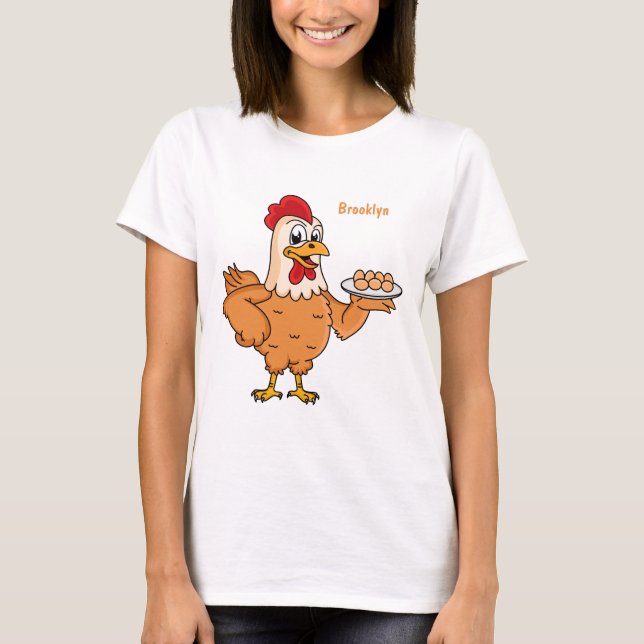 T-shirt Poulet avec oeufs sur plaque de dessin animé (Devant)