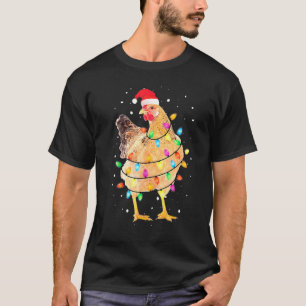 T-shirt Poulet de lumières de Noël Santa drôle de sapin de