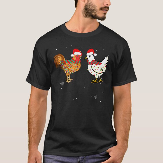 T-shirt Poulet de Noël Les lumières du coq portent le chap (Devant)