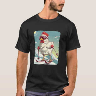 T-shirt Poulet d'hiver drôle avec chaussures de ski de fon