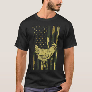 T-shirt Poulet Drapeau Camo Militaire Ferme Animal Patriot